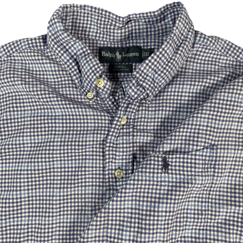 Ralph Lauren Purcell Popover Shirt Mens XL Blue Gingham Plaid Short Sleeve
